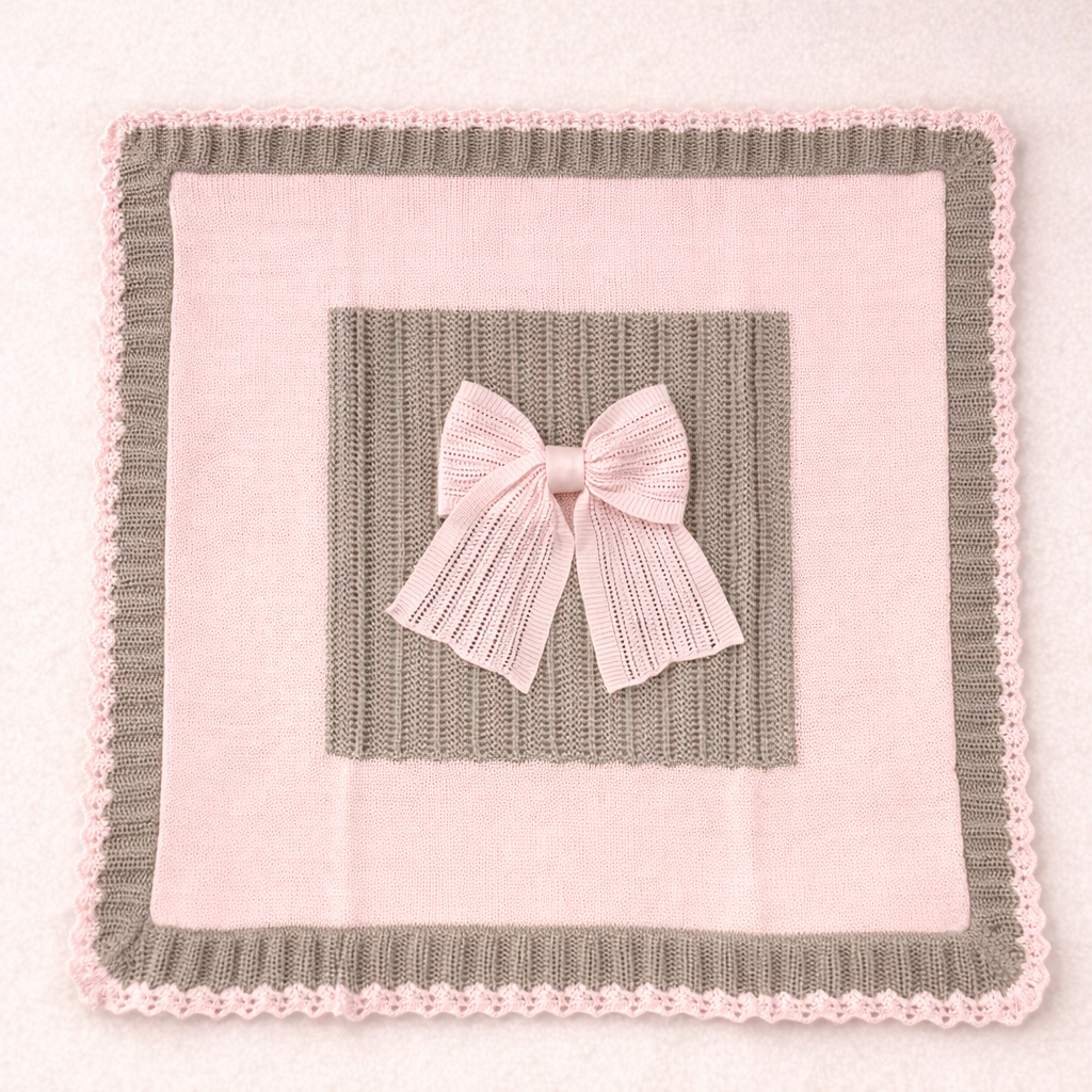 🌸 Set Nascita Rosa e Tortora con Maxi Fiocco