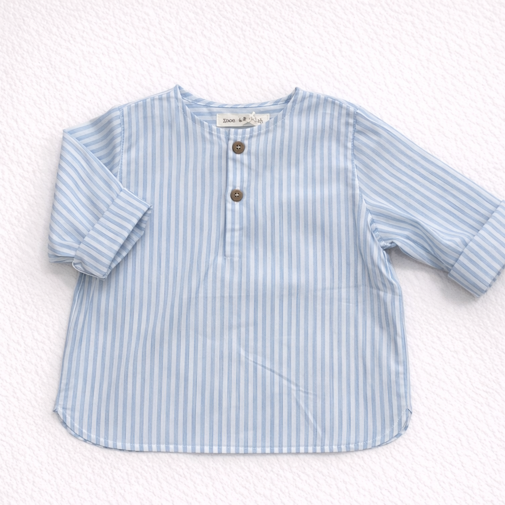Camicia bambino a righe azzurre in cotone