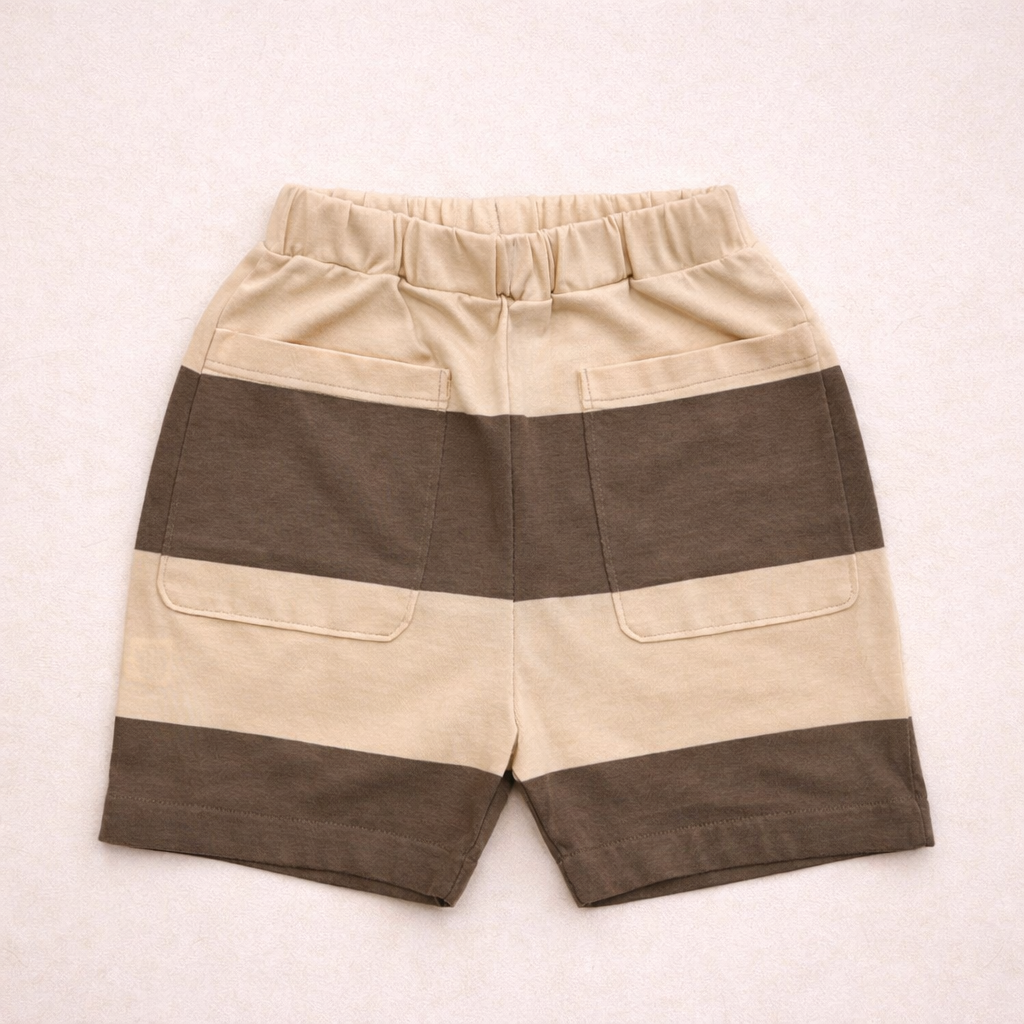 Pantaloncino bambino a righe beige e marrone