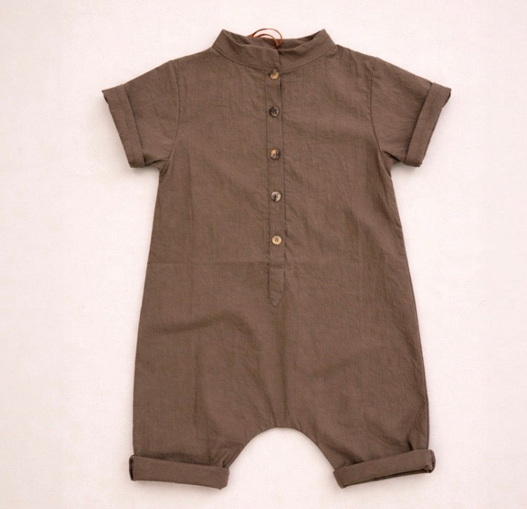 Tutina neonato in lino color terra