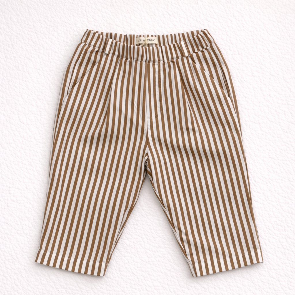 Pantalone bambino a righe color caramello