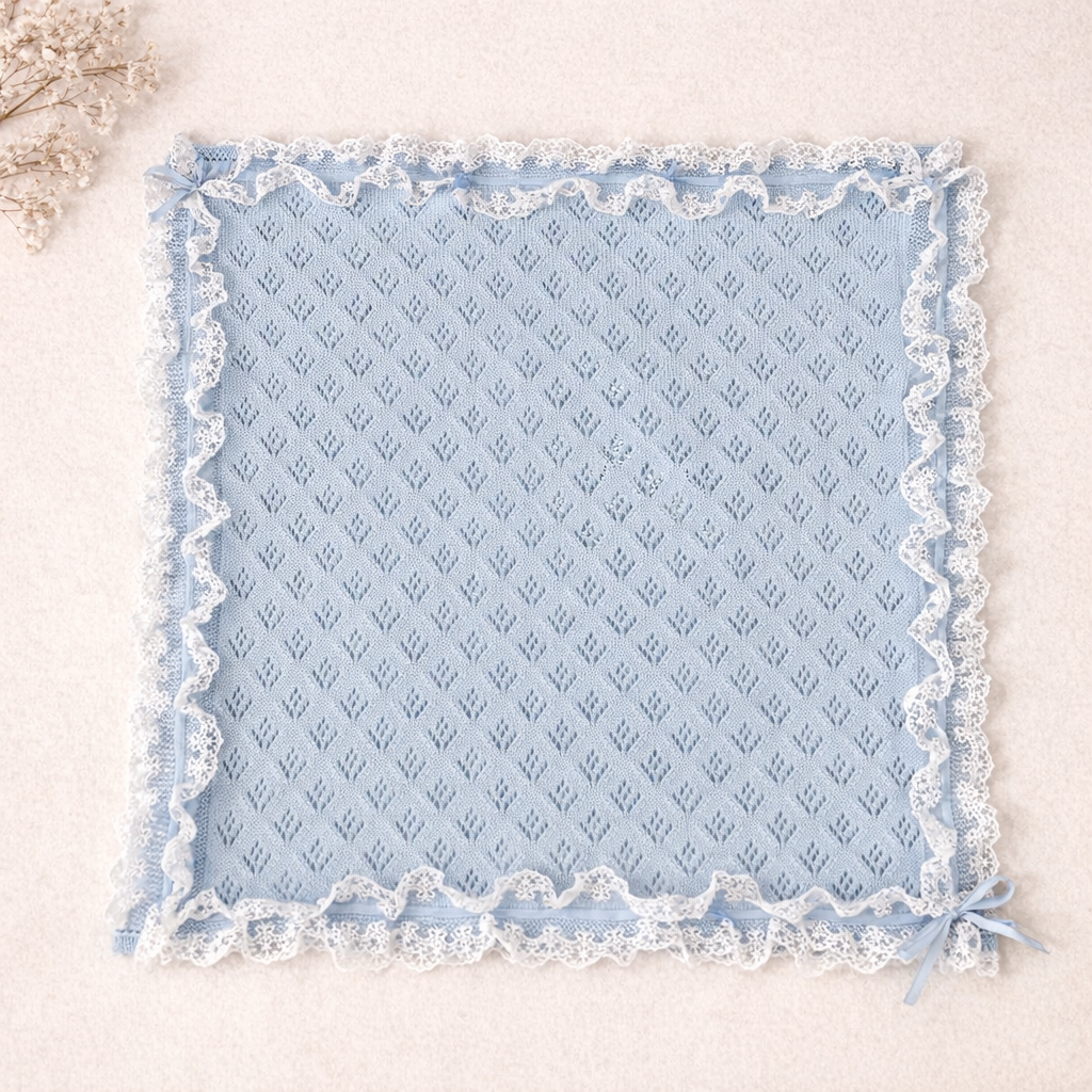 🩵Set Nascita Azzurro Polvere con Pizzo