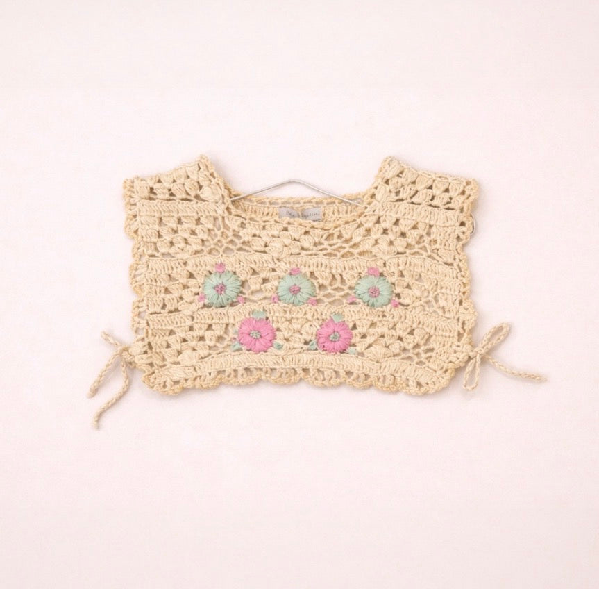 Top crochet floreale panna