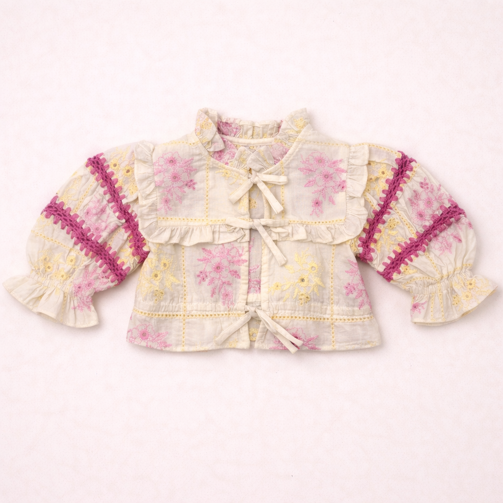 Blusa floreale romantica con fiocchi