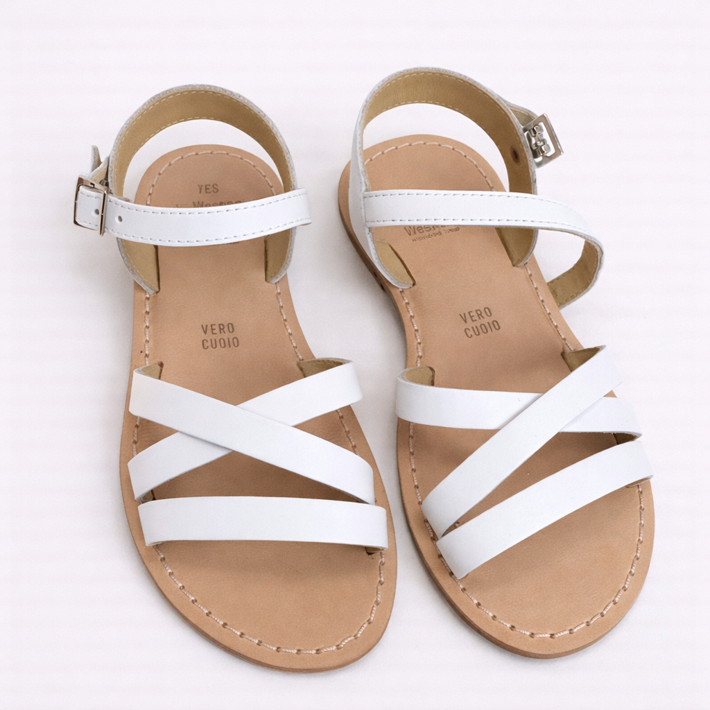 Sandalo bambina in pelle bianca