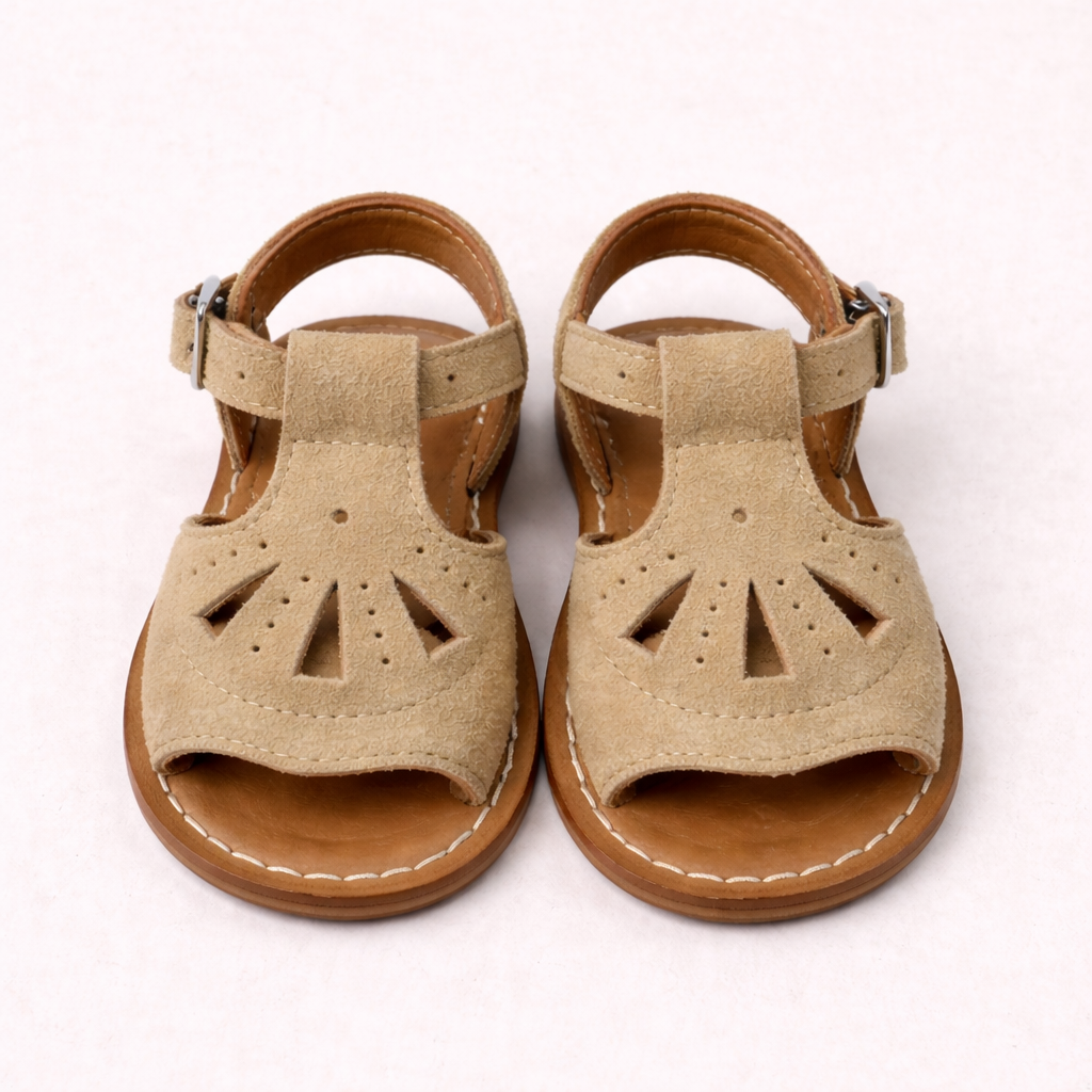 Sandalo bambino in pelle scamosciata cuoio