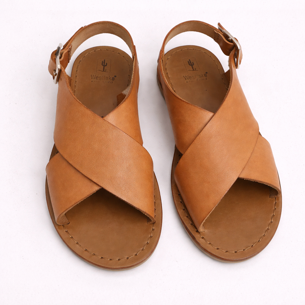 Sandalo bambina in vera pelle con fasce incrociate