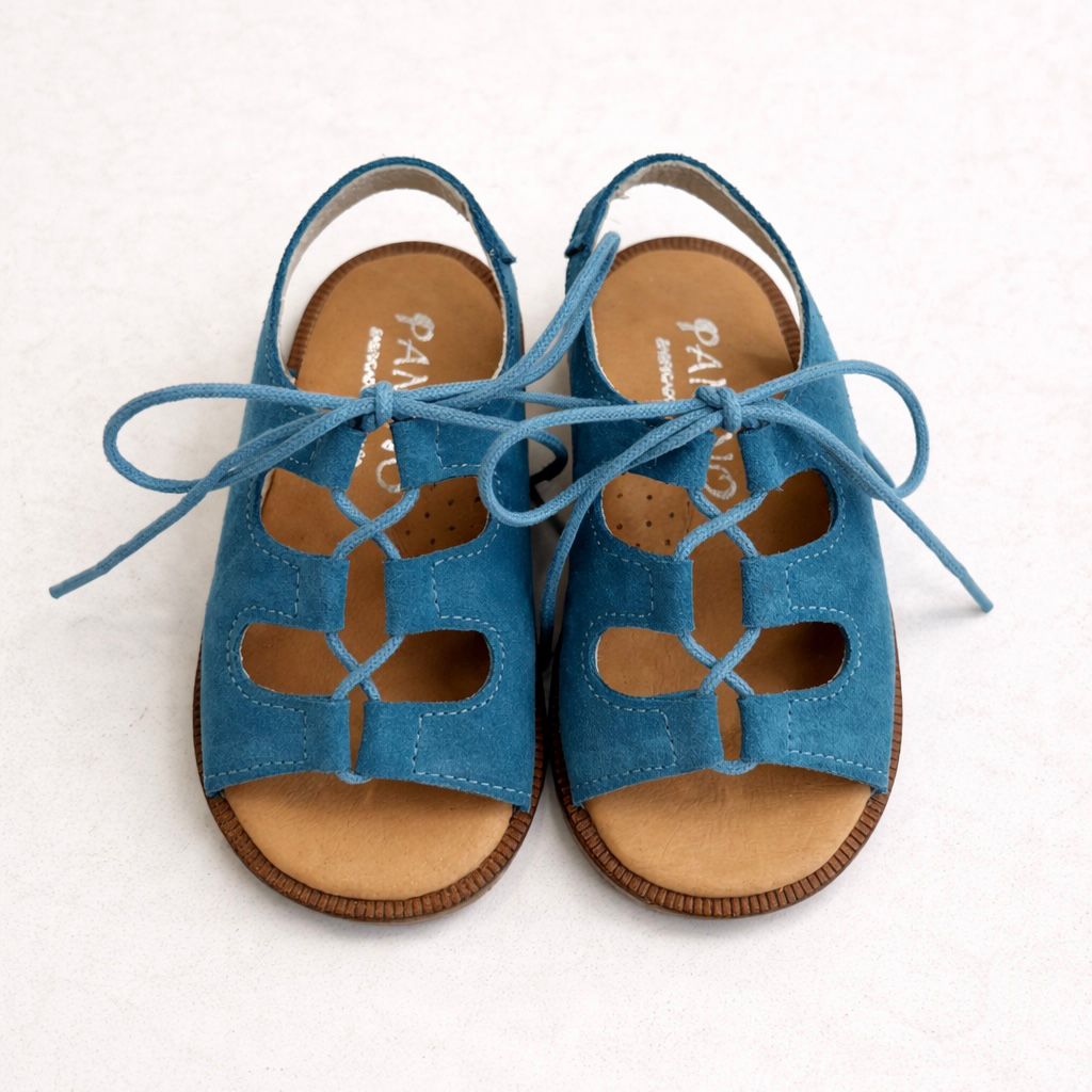 Sandali bimbi in pelle scamosciata con lacci