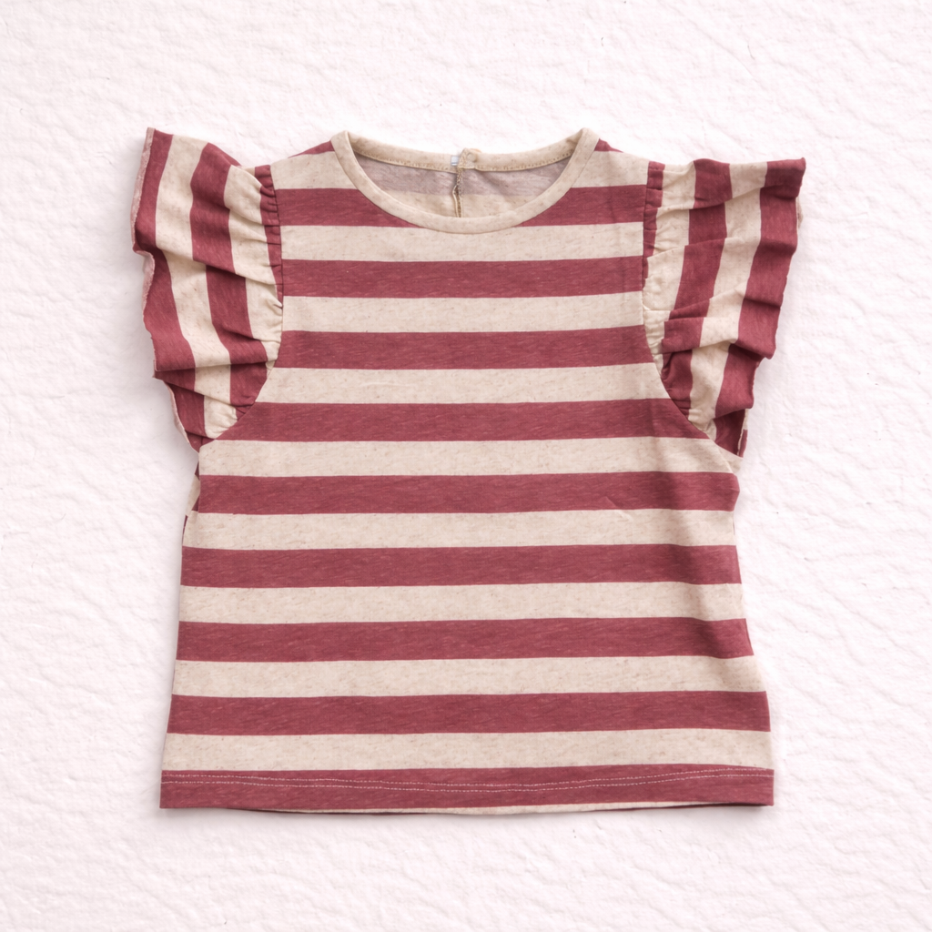 T-shirt bambina a righe con maniche volant
