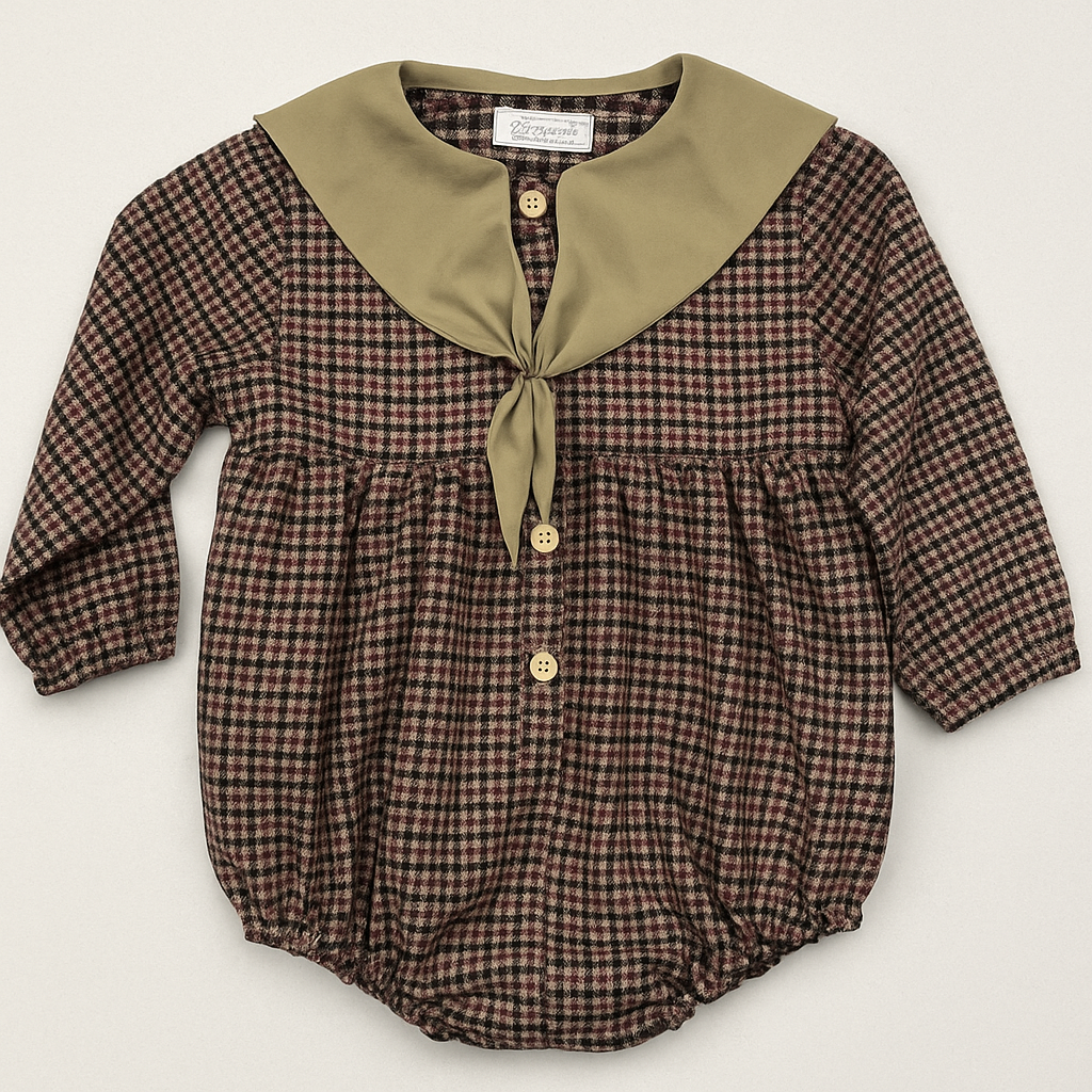 Romper in mini pied de poule con colletto a fiocco