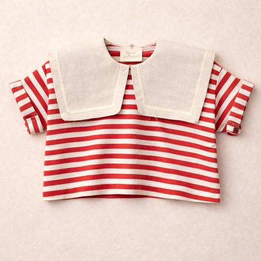 Maglia bimba a righe con colletto color panna