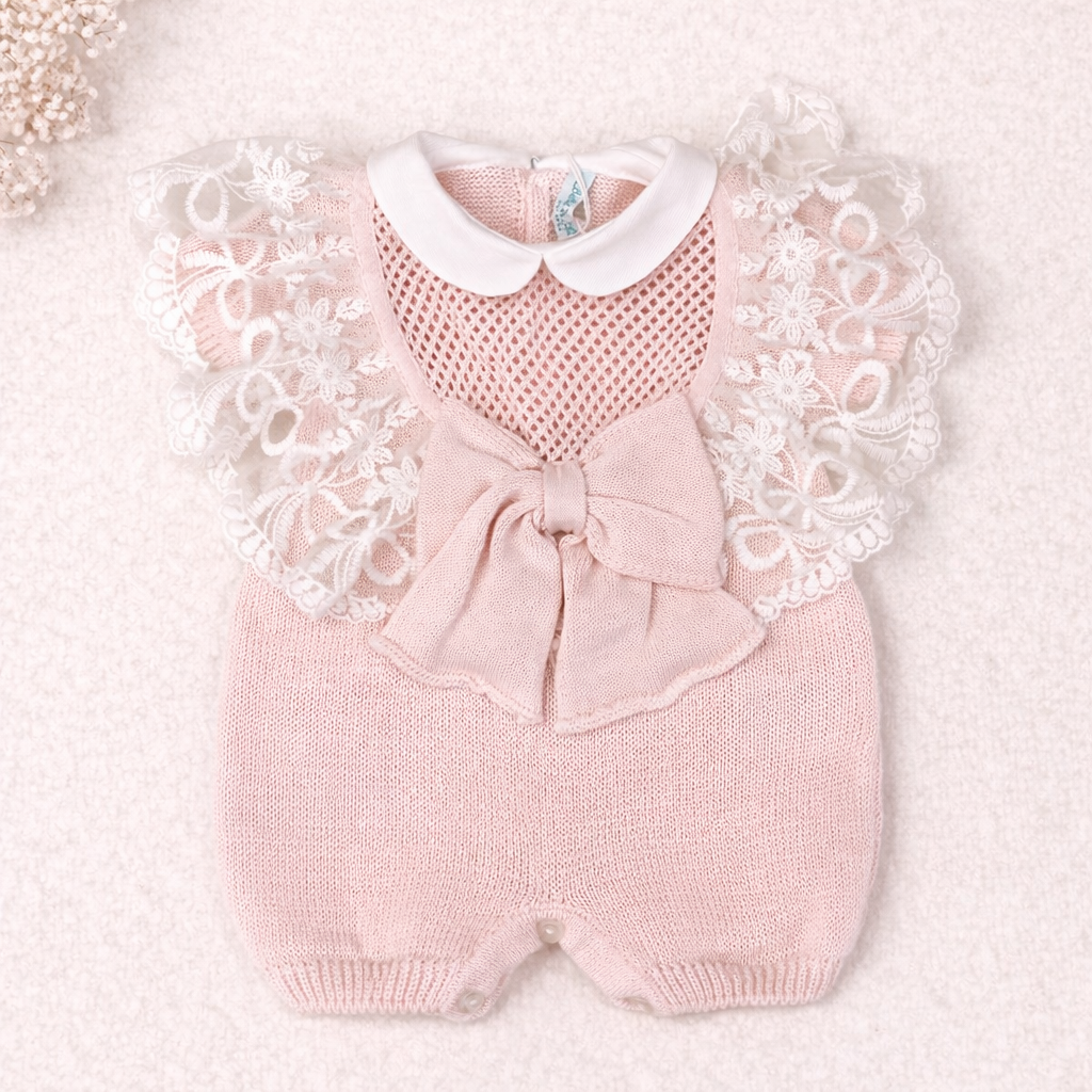 🌸 Set Nascita Rosa Cipria con Pizzo e Cuore
