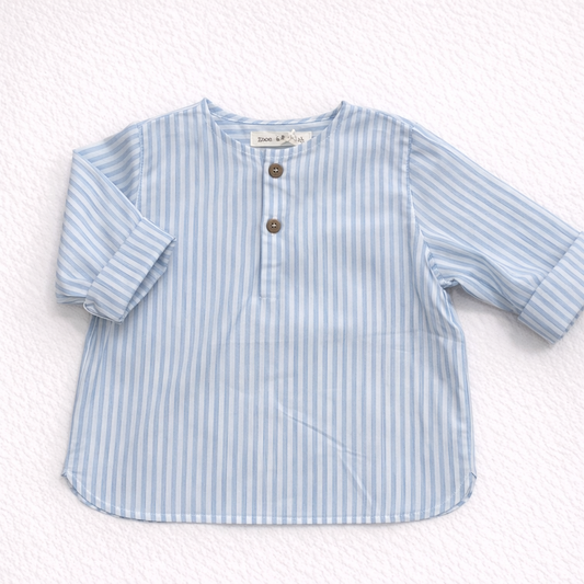 Camicia bambino a righe azzurre in cotone