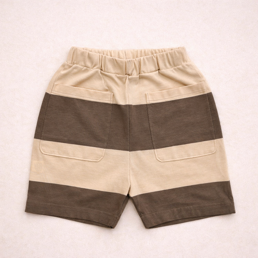 Pantaloncino bambino a righe beige e marrone