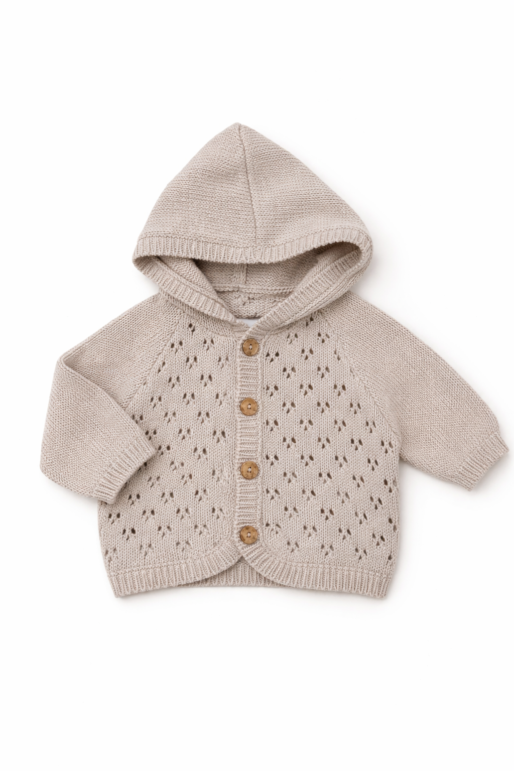 Cardigan bambino con cappuccio in maglia traforata
