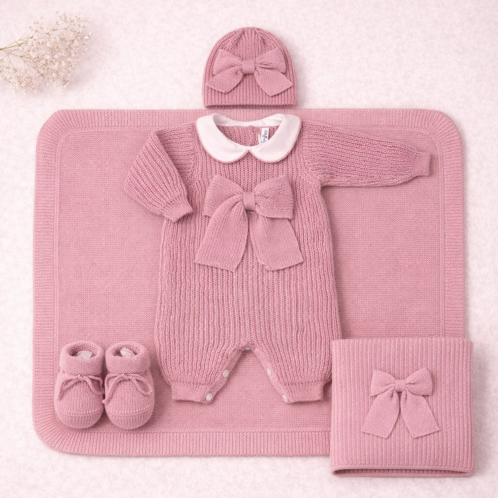 🌸 Set Nascita Rosa Antico con Maxi Fiocco