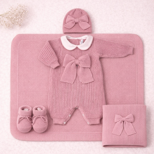 🌸 Set Nascita Rosa Antico con Maxi Fiocco