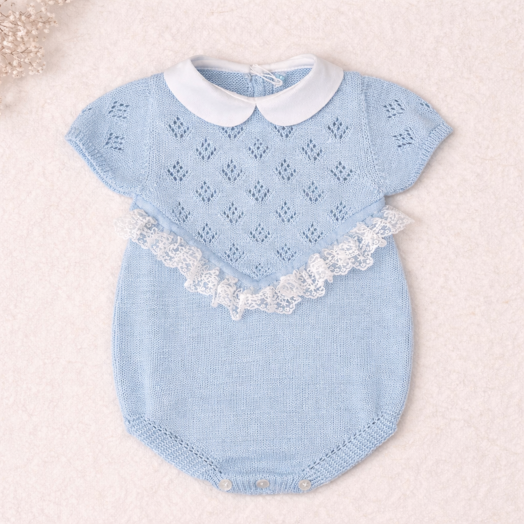 🩵Set Nascita Azzurro Polvere con Pizzo