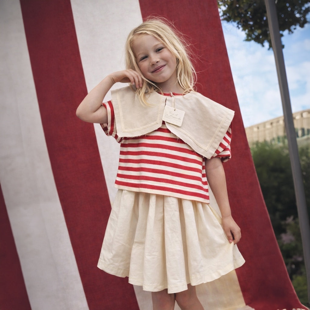 Maglia bimba a righe con colletto color panna