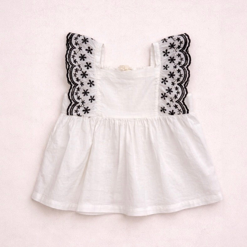Top bambina in cotone bianco con ricami
