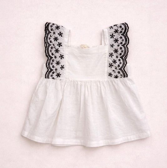 Top bambina in cotone bianco con ricami