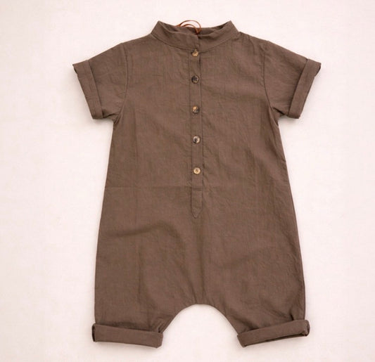 Tutina neonato in lino color terra