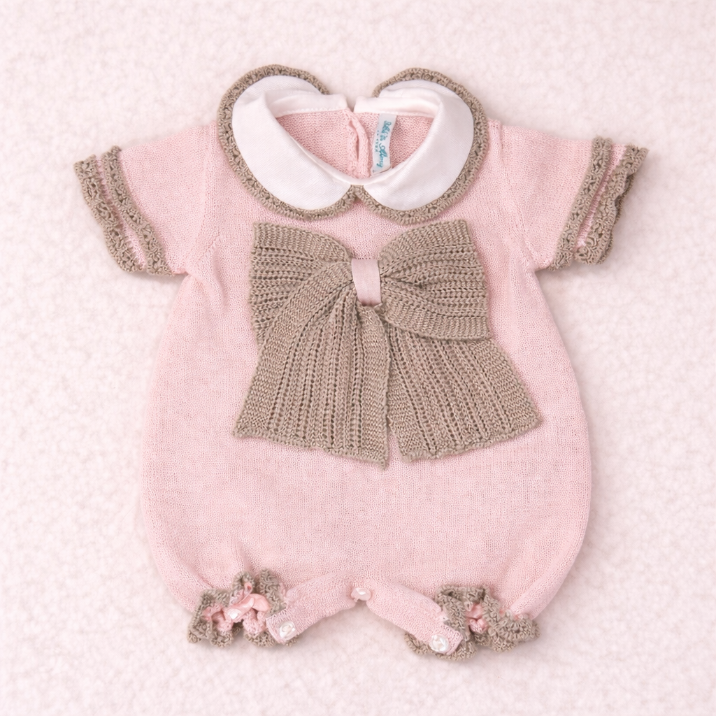 🌸 Set Nascita Rosa e Tortora con Maxi Fiocco