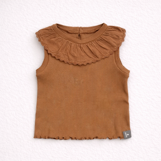 Top bambina in costina color caramello
