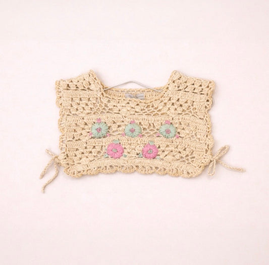 Top crochet floreale panna