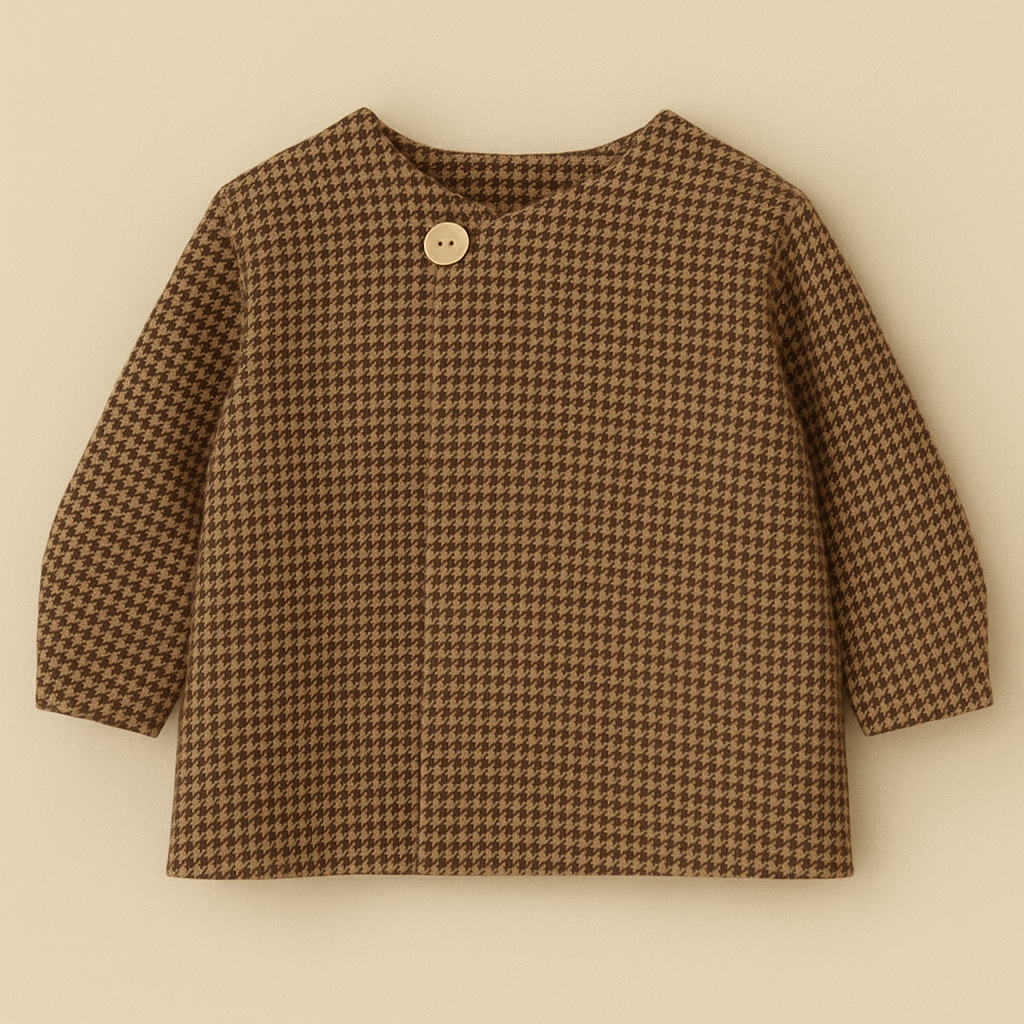 Giacca pied de poule con bottone in legno