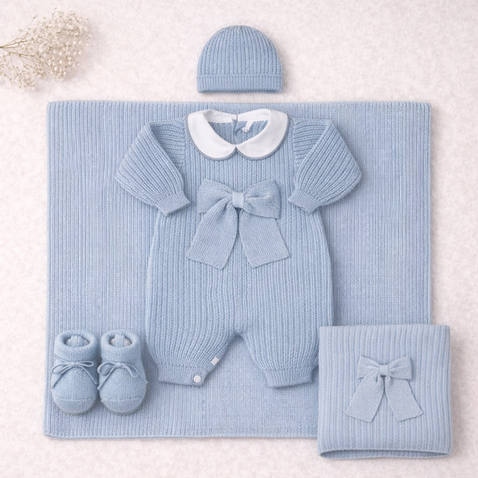💙 Set Nascita Azzurro Polvere con Maxi Fiocco