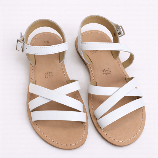 Sandalo bambina in pelle bianca