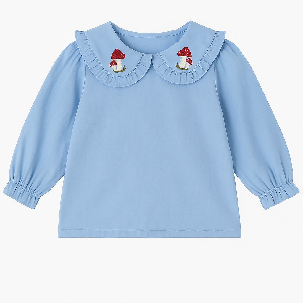 Camicia celeste con colletto ricamato