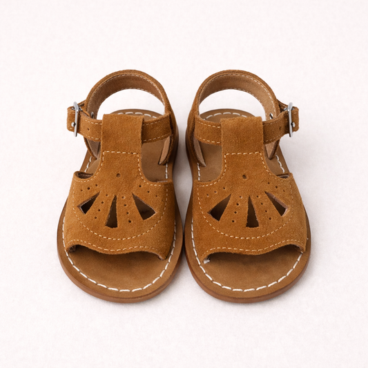 Sandalo bambino in pelle scamosciata cuoio