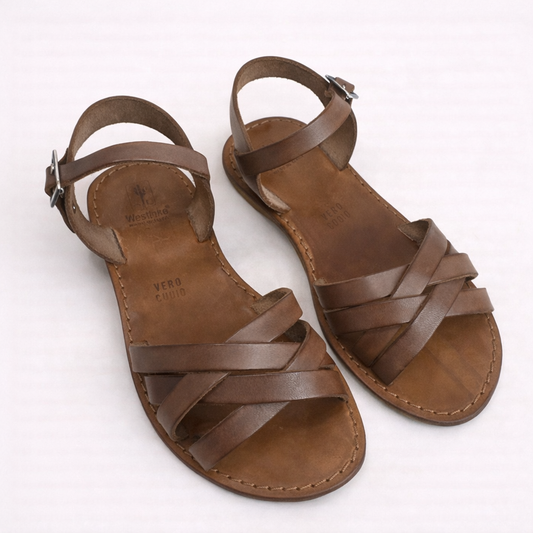 Sandalo bambina in pelle intrecciata