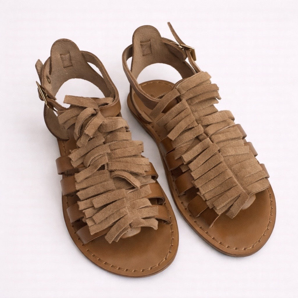 Sandalo bambina in pelle con frange