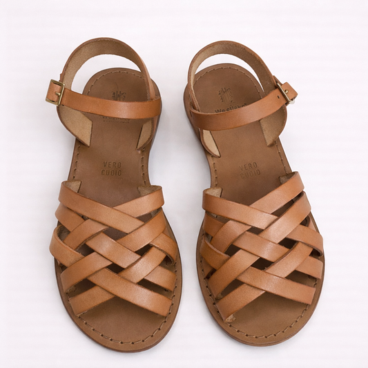 Sandalo bambina in vera pelle intrecciata