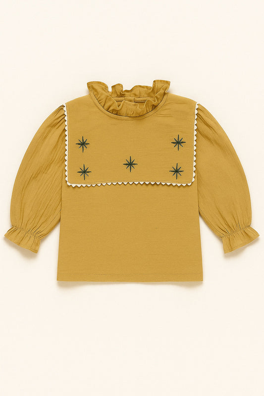 ✨ Blusa in mussola ocra ricamata