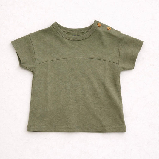 T-shirt bambino in cotone verde oliva con bottoncini sulla spalla