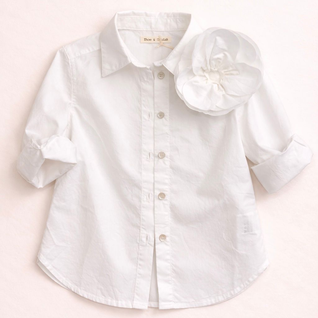 Camicia Bianca con Fiore e Fiocchi Retro