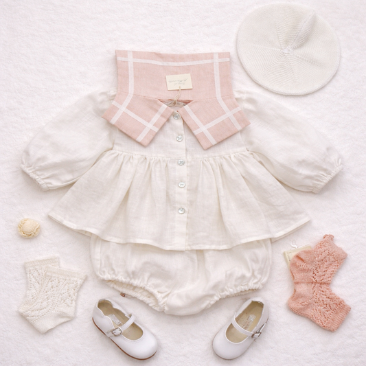 Completo bimba elegante con colletto rosa cipria