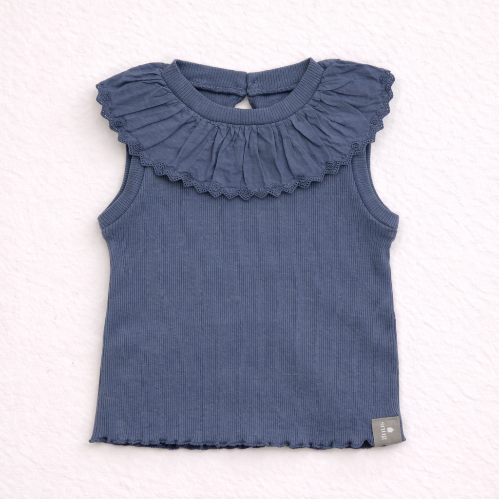 Top in Cotone a Costine con Colletto Arricciato