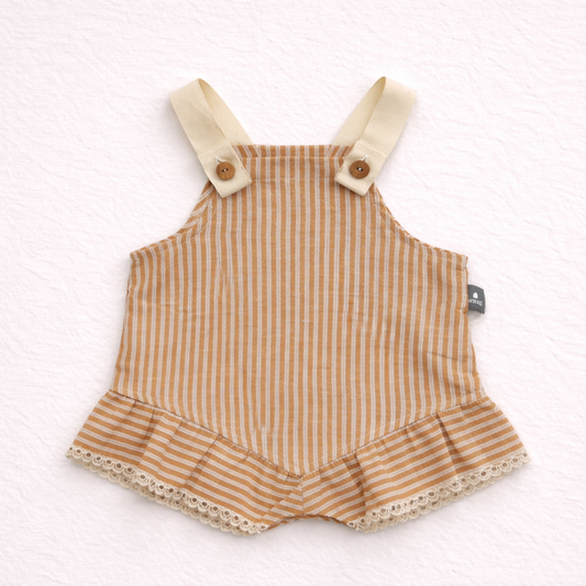 Top bambina a righe color miele con bretelle
