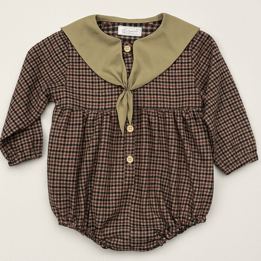 Romper in mini pied de poule con colletto a fiocco